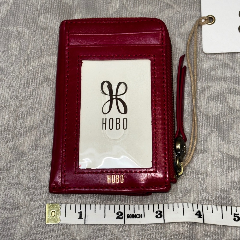 HOBO Addi Card Case Claret Red Leather Zip Wallet ID Window New - Picture 3 of 12